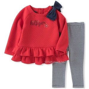 Tommy Hilfiger Red Ruffle Tunic & Stripe Leggings